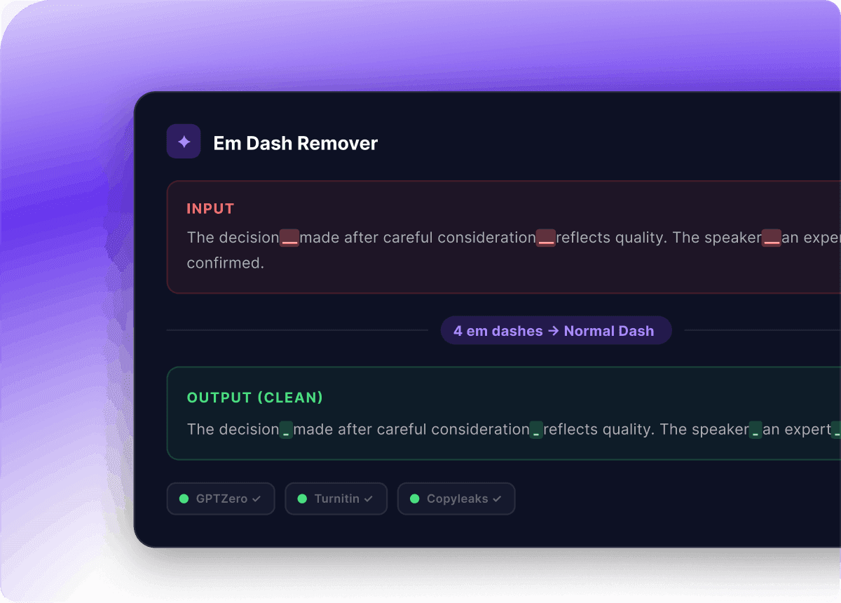 Em Dash Remover input vs cleaned output preview